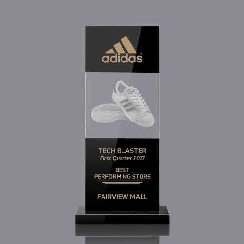 Awards and Trophies - Crystal Awards - Basilia 3D Black Rectangle Crystal Award