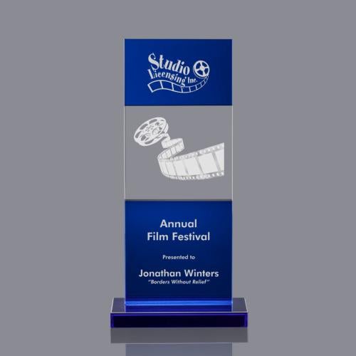 Awards and Trophies - Crystal Awards - Basilia 3D Blue Rectangle Crystal Award