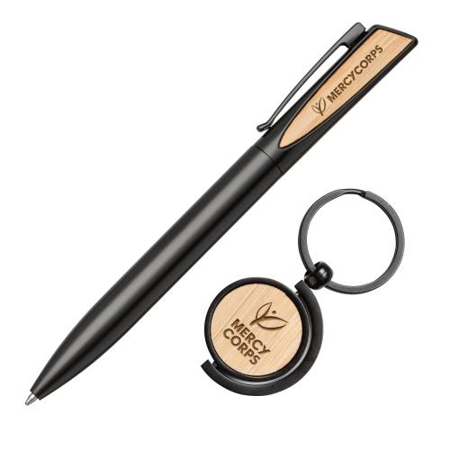 Promotional Products - Writing Instruments - Alban Aluminium Pen w/Bamboo Keyring Set