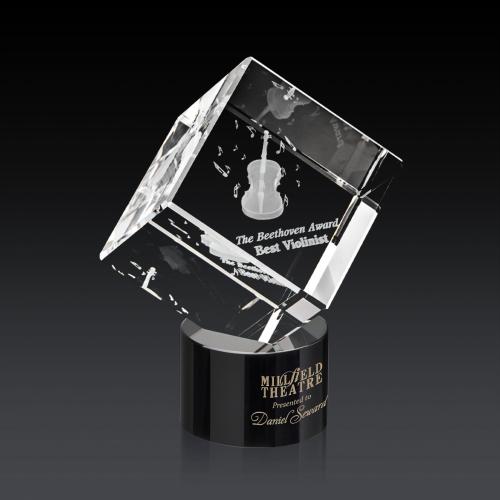 Awards and Trophies - Crystal Awards - Burrill 3D Black on Marvel Base Square / Cube Crystal Award