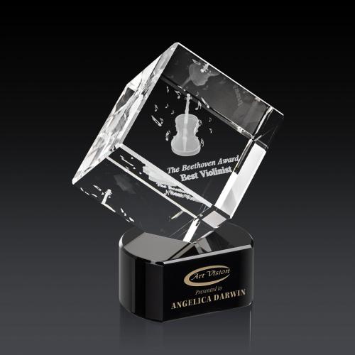 Awards and Trophies - Crystal Awards - Burrill 3D Black on Paragon Base Square / Cube Crystal Award