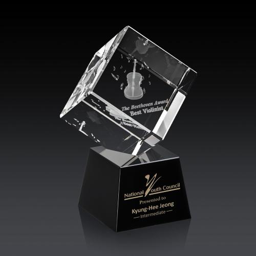 Awards and Trophies - Crystal Awards - Burrill 3D Black on Robson Base Square / Cube Crystal Award