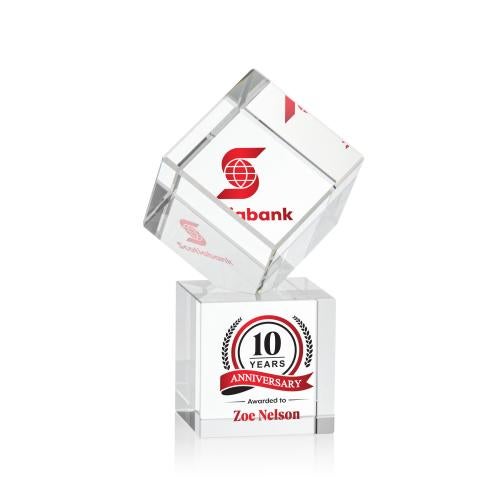 Awards and Trophies - Crystal Awards - Burrill Full Color Square / Cube on Granby Base Crystal Award