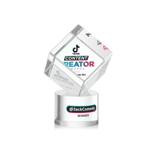 Awards and Trophies - Crystal Awards - Burrill Full Color Clear on Marvel Base Square / Cube Crystal Award