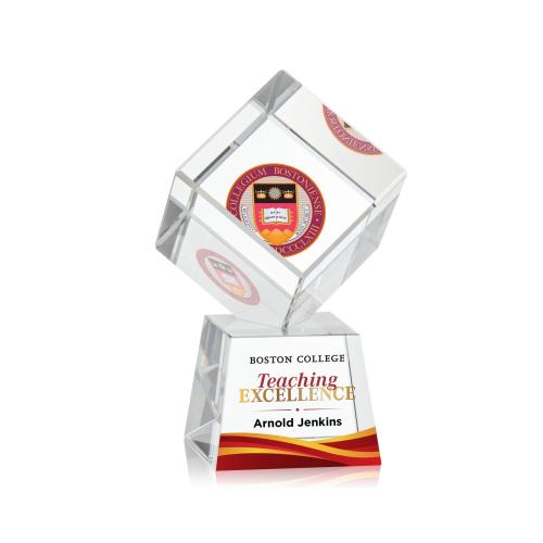 Awards and Trophies - Crystal Awards - Burrill Full Color Clear on Robson Base Square / Cube Crystal Award