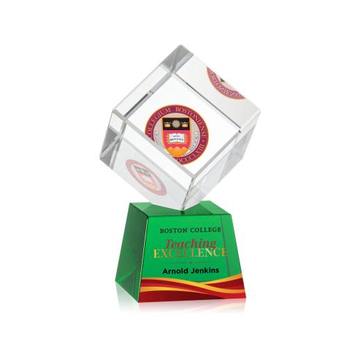 Awards and Trophies - Crystal Awards - Burrill Full Color Green on Robson Base Square / Cube Crystal Award