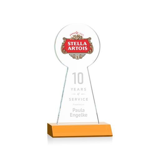 Awards and Trophies - Crystal Awards - Laidlaw Full Color/Etch Amber Circle Crystal Award