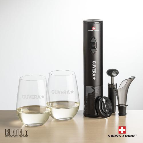 Corporate Gifts - Barware - Gift Sets - Swiss Force&reg; Opener Set & RIEDEL Stemless Wine