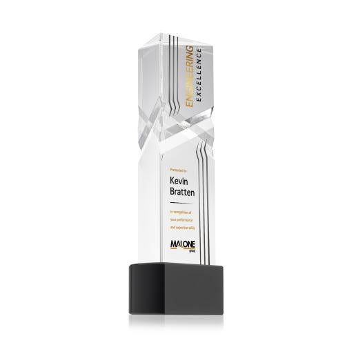 Awards and Trophies - Crystal Awards - Oakham Full Color Black on Paragon Base Towers Crystal Award