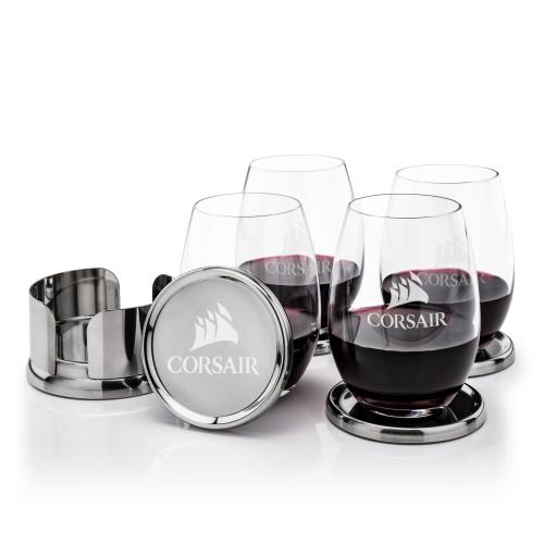 Corporate Gifts - Barware - Gift Sets - Baldoni Coasters & Carlita Stemless Wine Set