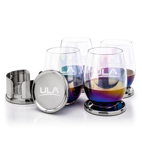 Corporate Gifts - Barware - Gift Sets - Baldoni Coasters & Miami Stemless Wine Set