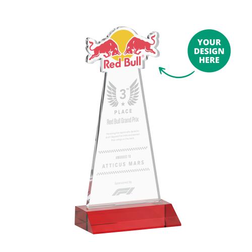 Awards and Trophies - Crystal Awards - EdgeCraft Tapered Red (via Ocean) on Mitered Unique Crystal Award