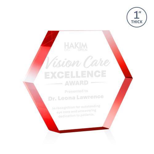 Awards and Trophies - Acrylic Awards - Markville Hexagon Red Acrylic Award