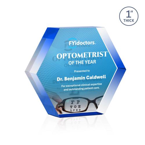 Awards and Trophies - Acrylic Awards - Markville Hexagon Full Color Double Sided Blue Acrylic Award