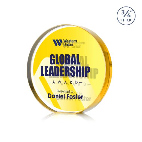 Awards and Trophies - Crystal Awards - Gainsborough Full Color Double Sided Gold Circle Crystal Award