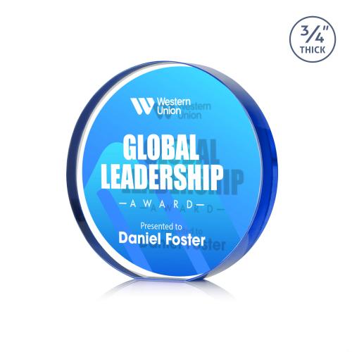 Awards and Trophies - Crystal Awards - Gainsborough Full Color Double Sided Blue Circle Crystal Award