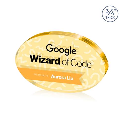 Awards and Trophies - Crystal Awards - Baldus Oval Full Color Double Sided Gold Circle Crystal Award