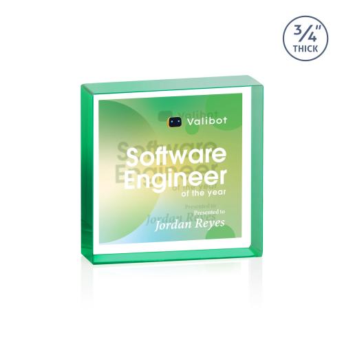 Awards and Trophies - Crystal Awards - Upton Square Full Color Double Sided Emerald Square / Cube Crystal Award