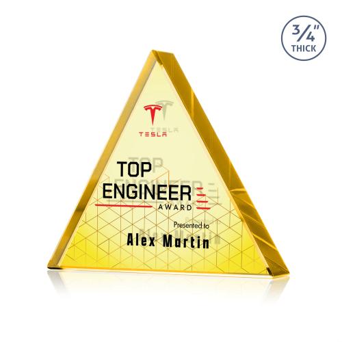 Awards and Trophies - Crystal Awards - Adler Triangle Full Color Double Sided Gold Crystal Award