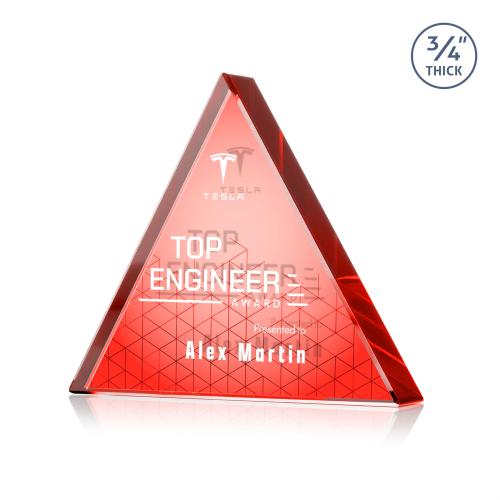 Awards and Trophies - Crystal Awards - Adler Triangle Full Color Double Sided Red Crystal Award