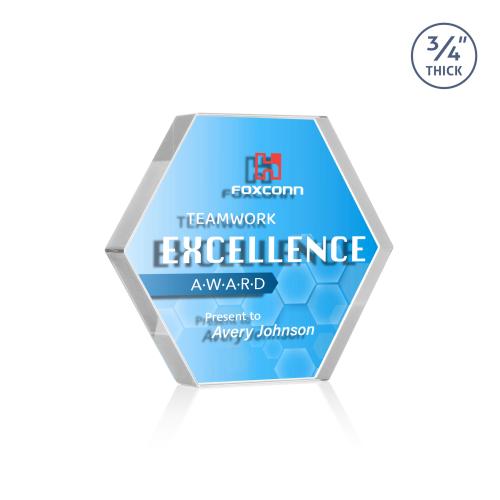 Awards and Trophies - Crystal Awards - Gilford Hexagon Full Color Double Sided Clear Crystal Award