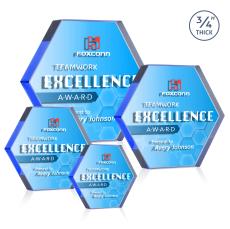 Gilford Hexagon Full Color Double Sided Blue Crystal Award - Crystal Awards