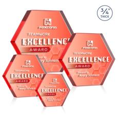 Gilford Hexagon Full Color Double Sided  Red Crystal Award - Crystal Awards