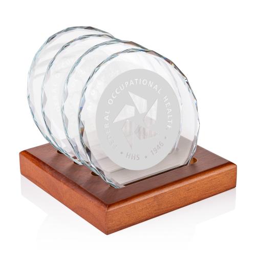 Corporate Gifts - Coasters - Porterfield Coasters - Set of 4 on Walnut Base