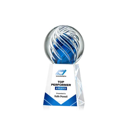 Awards and Trophies - Crystal Awards - Glass Awards - Art Glass Awards - Genista Full Color Globe on Celestina Base Glass Award