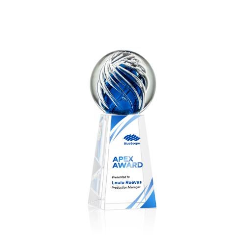 Awards and Trophies - Crystal Awards - Glass Awards - Art Glass Awards - Genista Full Color Globe on Novita Base Glass Award