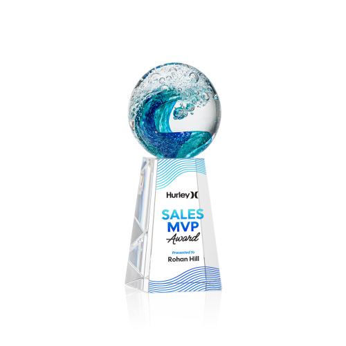 Awards and Trophies - Crystal Awards - Glass Awards - Art Glass Awards - Surfside Full Color Globe on Novita Base Glass Award
