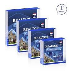 Laval Full Color Double Sided Blue Square / Cube Acrylic Award - Desktop Awards