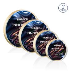 Narita Full Color Double Sided Gold Circle Acrylic Award - Desktop Awards