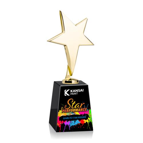Awards and Trophies - Metal Awards - Tuscany Gold Full Color Black on Celestina Base Star Metal Award