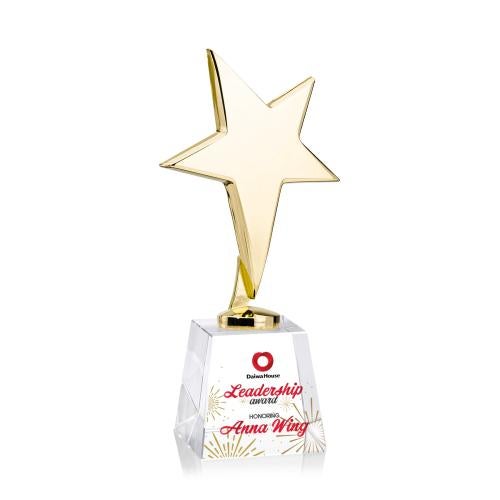 Awards and Trophies - Crystal Awards - Tuscany Gold Full Color Clear on Fortino Base Star Crystal Award