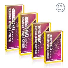 Colebrook Full Color Double Sided Gold Rectangle Crystal Award - Full Color Imprint