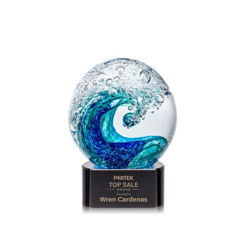 Awards and Trophies - Crystal Awards - Glass Awards - Art Glass Awards - Surfside Black on Paragon Globe Glass Award