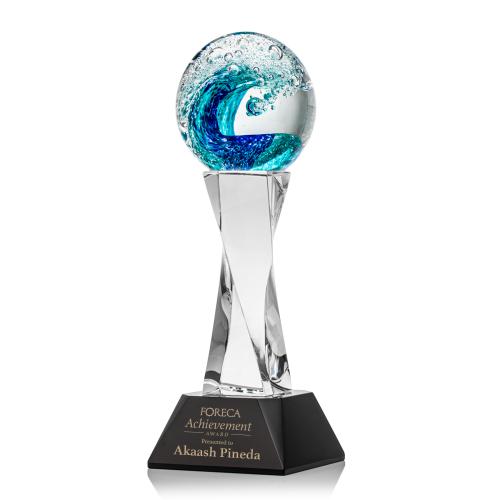 Awards and Trophies - Crystal Awards - Glass Awards - Art Glass Awards - Surfside Black on Langport Globe Glass Award