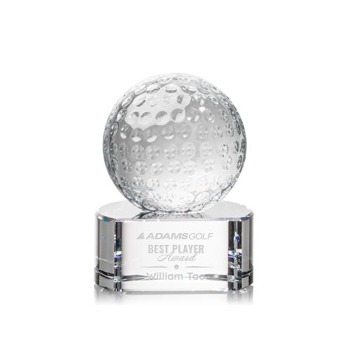 Awards and Trophies - Crystal Awards - Golf Ball Globe on Paragon Base Crystal Award