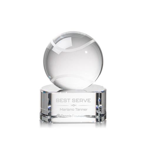 Awards and Trophies - Crystal Awards - Tennis Ball Globe on Paragon Base Crystal Award
