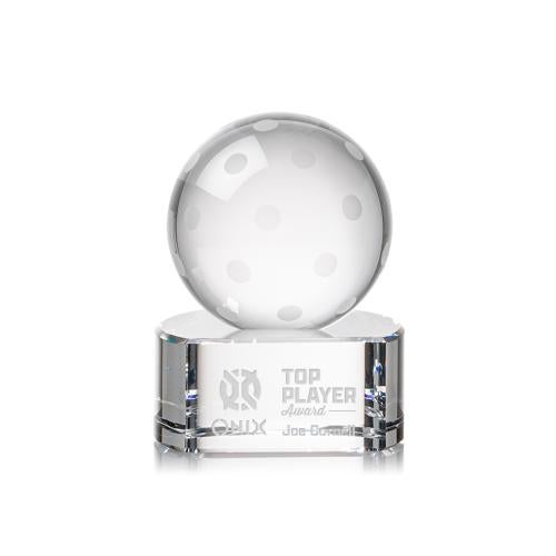 Awards and Trophies - Crystal Awards - Pickleball Globe on Paragon Base Crystal Award