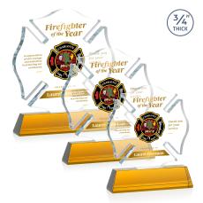 Maltese Cross Full Color Amber on Newhaven Unique Crystal Award - Full Color Imprint