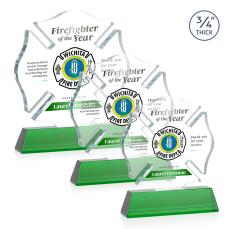 Maltese Cross Full Color Green on Newhaven Unique Crystal Award - Full Color Imprint