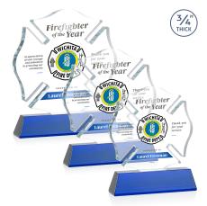 Maltese Cross Full Color Blue on Newhaven Unique Crystal Award - Full Color Imprint