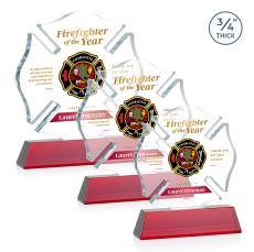 Maltese Cross Full Color Red on Newhaven Unique Crystal Award - Full Color Imprint