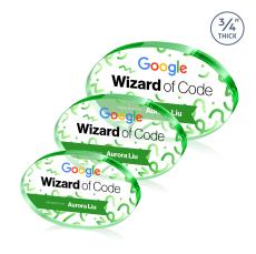 Baldus Oval Full Color Green Circle Crystal Award - Full Color Imprint