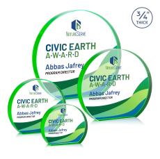 Maren Hemisphere Full Color Green Circle Crystal Award - Full Color Imprint