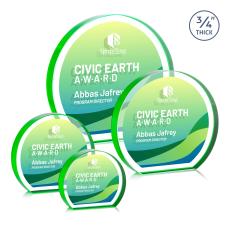 Maren Hemisphere Full Color Double Sided Green Circle Crystal Award - Full Color Imprint