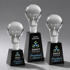 Light Bulb Full Color Black on Fortino Unique Crystal Award - Full Color Imprint