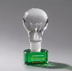 Light Bulb Full Color Green on Paragon Unique Crystal Award - Full Color Imprint